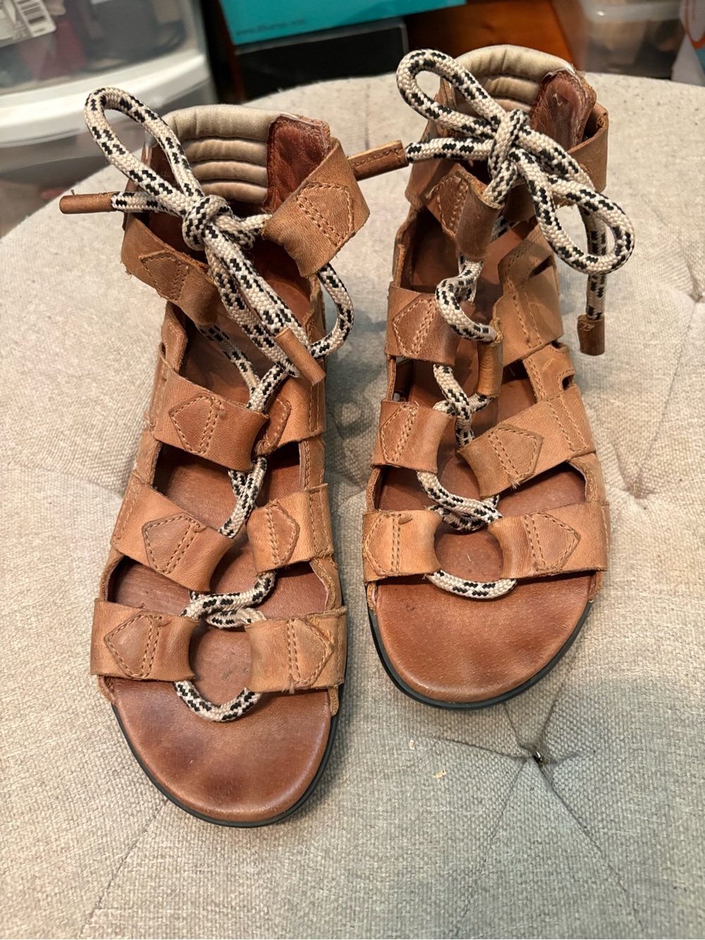 Sorel Tan Brown Leather Lace-Up Gladiator Sandals